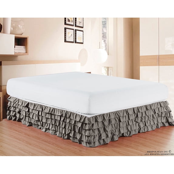 Multi Ruffle Bed Skirt 15inch Drop Full,Grey