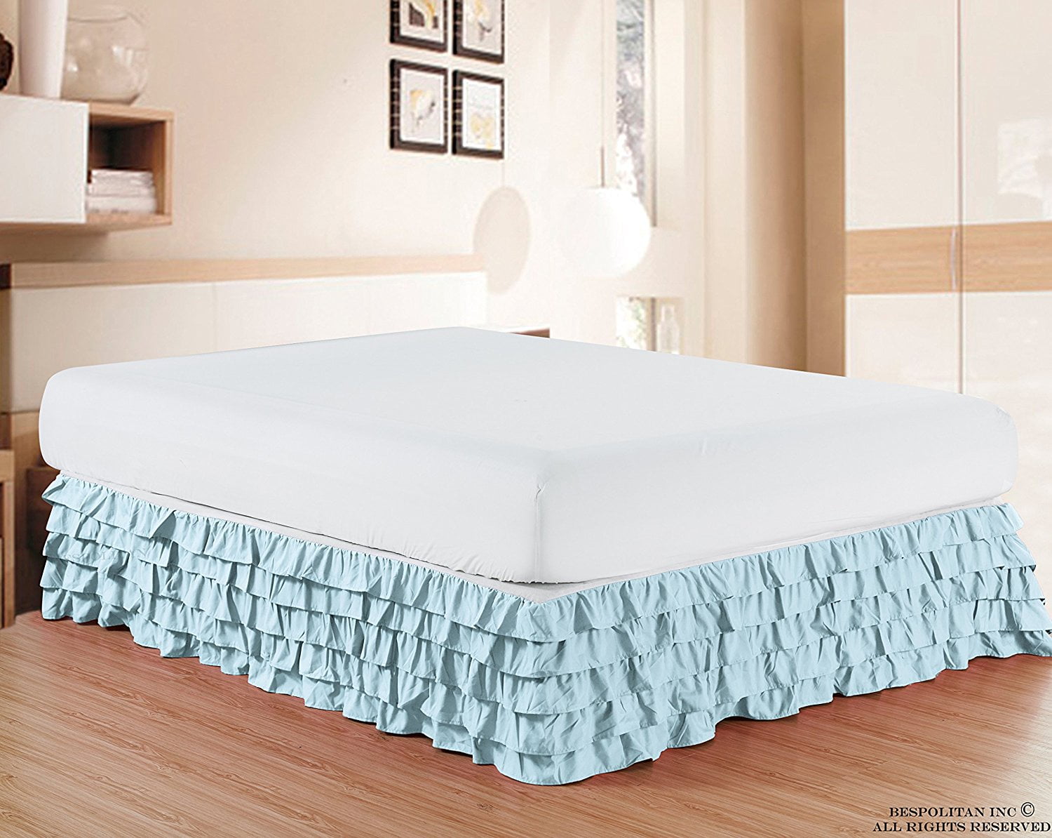Multi Ruffle Bed Skirt 15inch Drop King Aqua Blue
