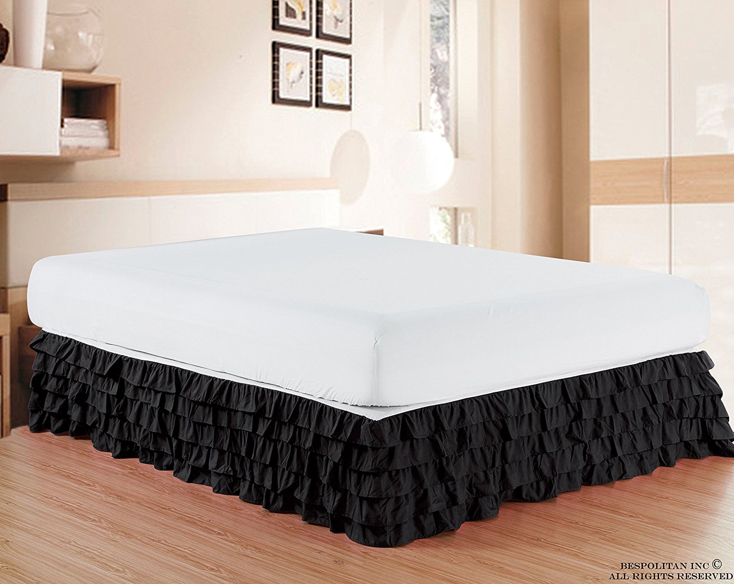 Multi Ruffle Bed Skirt 15inch Drop King Black