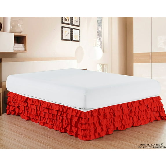 Multi Ruffle Bed Skirt 15inch Drop King Red
