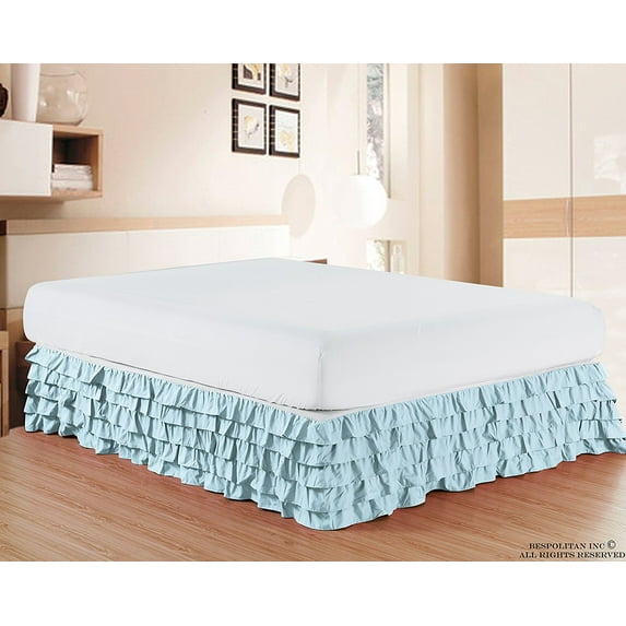 Multi Ruffle Bed Skirt 15inch Drop Queen Aqua Blue