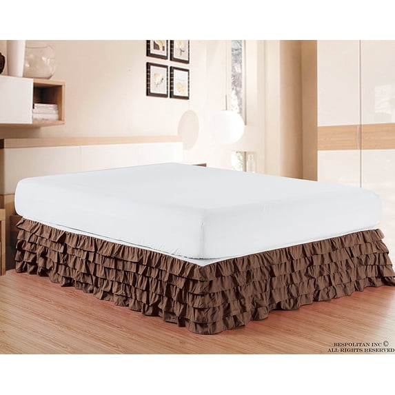 Multi Ruffle Bed Skirt 15inch Drop Queen Chocolate Brown
