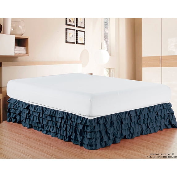 Multi Ruffle Bed Skirt 15inch Drop Twin Navy Blue