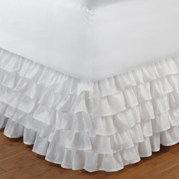 Multi-Ruffle White Bed Skirt 15" Queen
