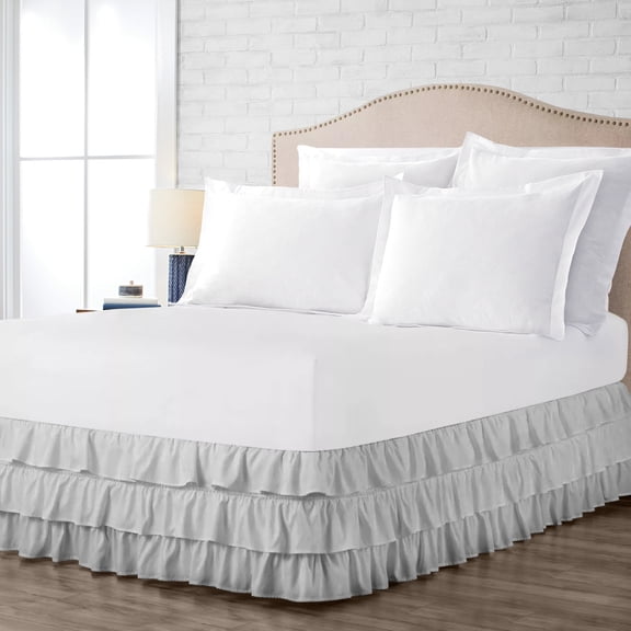Multi Ruffled Bed Skirt Light Gray Full Size 25 Inch Tailored Drop, Soft Double Brushed Hotel Quality Microfiber Bed Skirt Luxury, Easy to Care Wrinkle & Fade Resistance