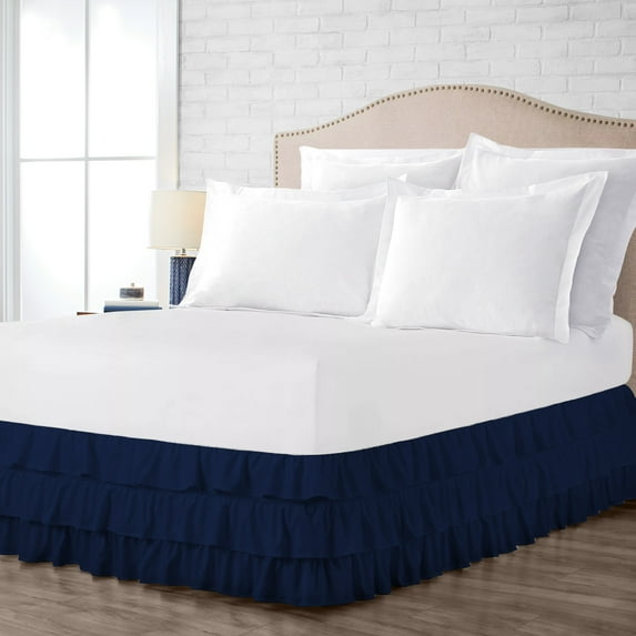 Multi Ruffled Bed Skirt Navy Blue Olympic / Queen Size 13 Inch Tailored Drop, Soft Double Brushed Hotel Quality Microfiber Bed Skirt Luxury, Easy to Care Wrinkle & Fade Resistance