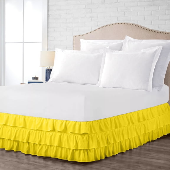 Multi Ruffled Bed Skirt Yellow Twin Size 20 Inch Tailored Drop, Soft Double Brushed Hotel Quality Microfiber Bed Skirt Luxury, Easy to Care Wrinkle & Fade Resistance