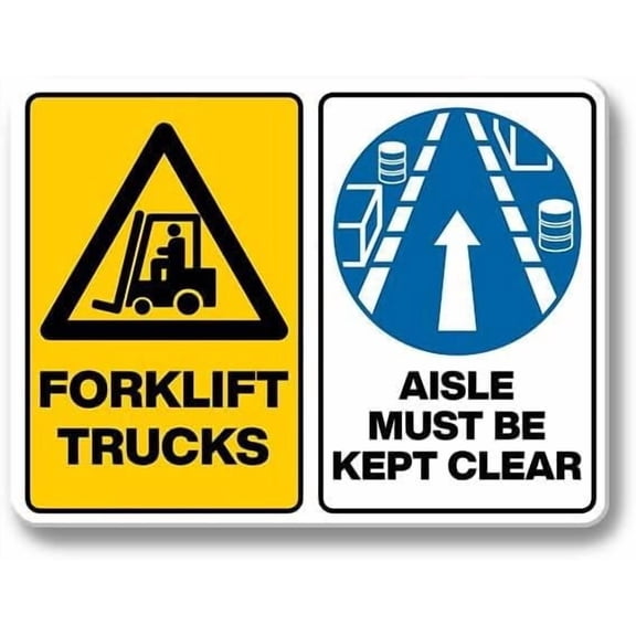 Multi Safety Sign - Forklift Trucks/Aisle Must Be Kept Clear - 8"x12" Metal Sign - Tin Warning Plaque for Indoor & Outdoor Use