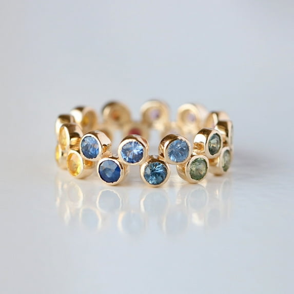 Multi Sapphire Eternity Band Ring, Zig Zag Ring, Colorful Eternity Band, Thick Band, Rainbow Sapphire Engagement Ring, Delicare Proposal Ring