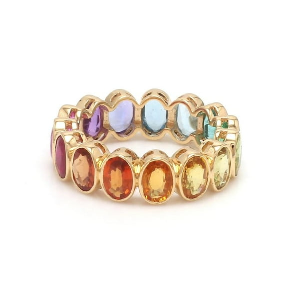 Multi Sapphire Solid Gold Wedding Band,Rainbow Sapphire Eternity Ring,Pink Sapphire Matching Band,Birthstone Stacking Ring,Pave Setting Ring