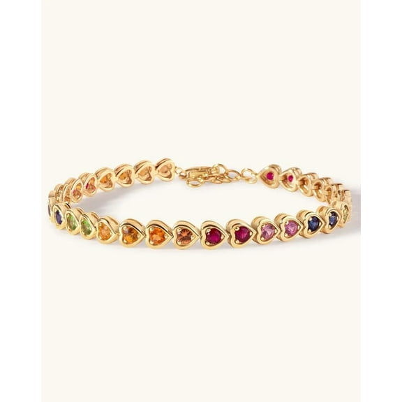 Multi Sapphire Tennis Bracelet,14K Gold Plated Emerald Bracelet,heart Sapphire Tennis Bracelet, Sapphire Layering Bracelet For Women Gift