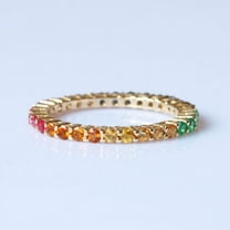 Multi Sapphire amd Rainbow Sapphire Gemstone Band Rings, Full Eternity Band Ring, Gift for Womens, 925 Starling Silver Rings, Anniversary Rings, Stacking Ring, Chirstmas Jewelry.
