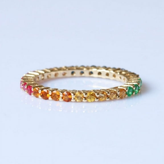 Multi Sapphire amd Rainbow Sapphire Gemstone Band Rings, Full Eternity Band Ring, Gift for Womens, 925 Starling Silver Rings, Anniversary Rings, Stacking Ring, Chirstmas Jewelry.