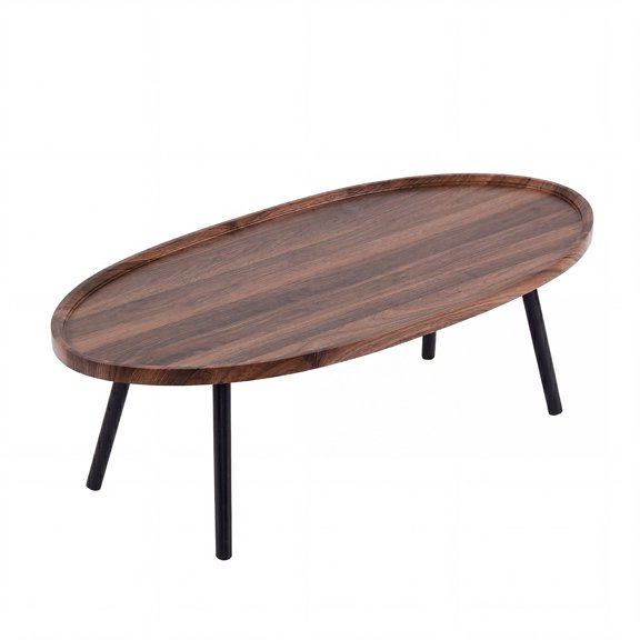 Multi-Scenario Oval Coffee Table, Stain Resistant MDF Tray Top Sofa Table with Slim Black Legs, 47.2"×23.6" Reception Table for Home Office & Living Area