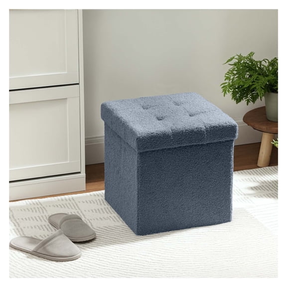 Multi-Scene Storage Stool: 37.6L Blue Foldable Foot Stools, Practical Small Footstools with Storage, Space-Saving Foot Stools for Bedroom, Office, Dorm & Living Room (38x38x38cm)