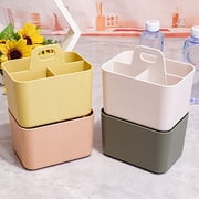 Multi-Section Plastic Storage Tote With Handle For Desk Organization And Household Supplies Sorting