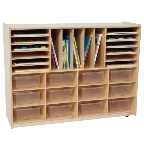 Wood Designs 44001 Multi-Sectioned Handy Storage Center with (12) Translucent 5" Letter Trays