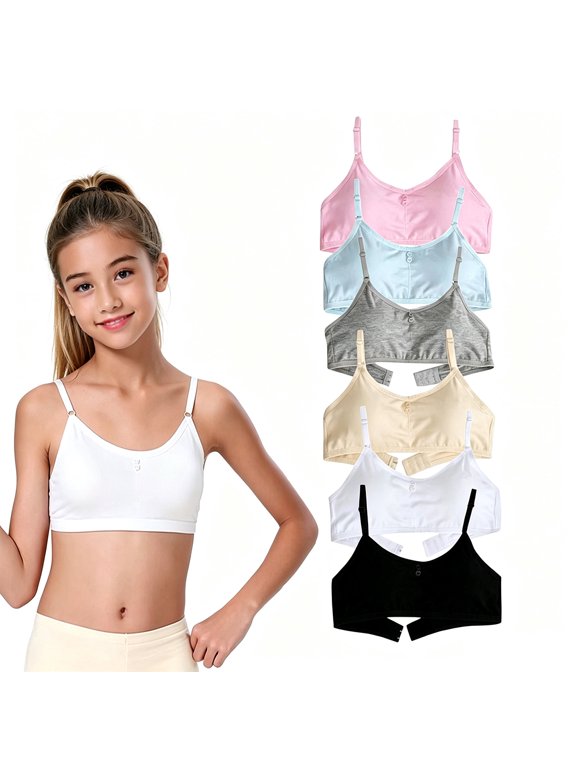 Multi Shade Stretch Skin Friendly Cotton Puberty First Bra Big Growing Girls 10-16 Wireless Lightly Padded, Custom Soft Straps Light Weight Air Flow Comfort Developmental Undies Bundle