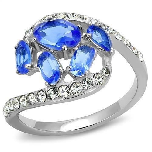 Multi Shape Blue Sapphire Engagement Ring, Bypass Diamond Wedding Anniversary Ring, September Birthstone Ring, Five Stone Diamond Ring, 925 Sterling Silver, 2.5 Ct Simulated Sapphire And Diamond
