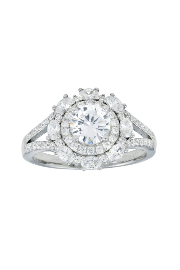 Multi-Shape Clear Cubic Zirconia Spilt Shank Ring Sterling Silver Size 6