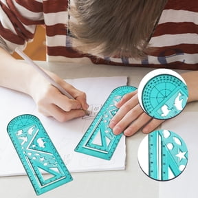 Multi-Shape Design Ruler - Precision Measurement Instrument with Comprising a Triangular Plate and a Protractor, with Some Simple Graphics, Suitable for Math Work and Painting Practice