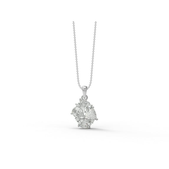 Multi Shape Four Stone 8x6MM Pear Shape Moissanite 925 Sterling Silver Cluster Necklace For Women Valentines Day Gifts Jewelry, Silver