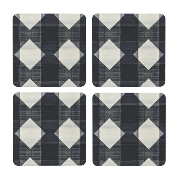 Multi-Shape Mdf Cork Coaster 4 Pieces Of Anti-Slip, Anti-Wear And Anti-Fouling 3.9in Easy To Clean And Stable Structure Argyle Plaid Dimgray_95746_2 Square