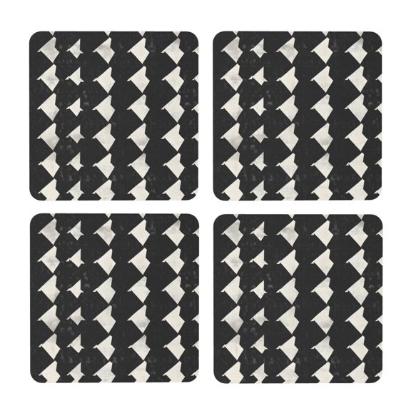 Multi-Shape Mdf Cork Coaster 4 Pieces Of Anti-Slip, Anti-Wear And Anti-Fouling 3.9in Easy To Clean And Stable Structure Black Houndstooth Vintage Texture_3 Square