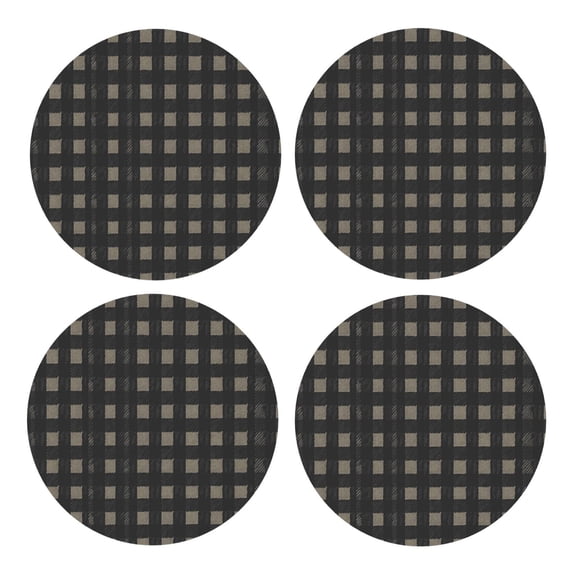 Multi-Shape Mdf Cork Coaster 4 Pieces Of Anti-Slip, Anti-Wear And Anti-Fouling 3.9in Easy To Clean And Stable Structure Black Houndstooth Vintage Texture_85706_3 Round Shape