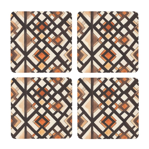 Multi-Shape Mdf Cork Coaster 4 Pieces Of Anti-Slip, Anti-Wear And Anti-Fouling 3.9in Easy To Clean And Stable Structure Brown Moroccan Trellis Hand-Drawn Sketch_3 Square