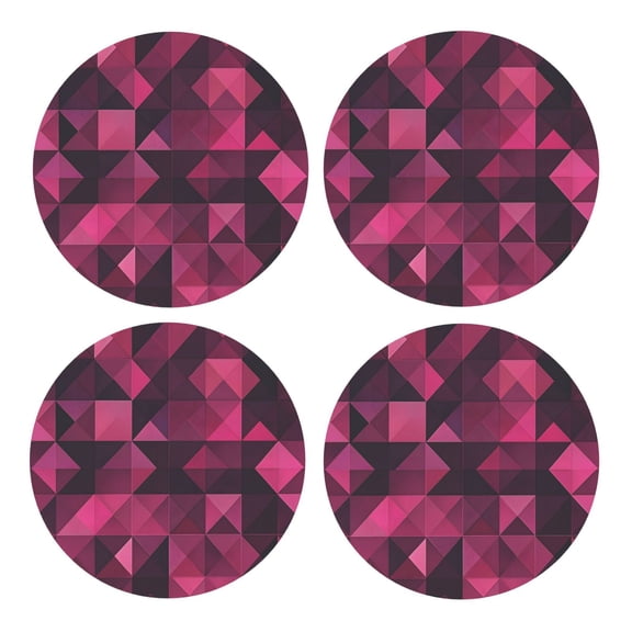 Multi-Shape Mdf Cork Coaster 4 Pieces Of Anti-Slip, Anti-Wear And Anti-Fouling 3.9in Easy To Clean And Stable Structure Darkmagenta Geometric Patterns_4 Round Shape