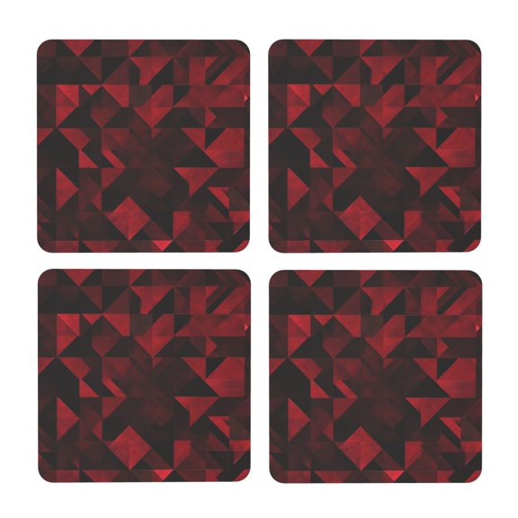 Multi-Shape Mdf Cork Coaster 4 Pieces Of Anti-Slip, Anti-Wear And Anti-Fouling 3.9in Easy To Clean And Stable Structure Darkred Geometric Patterns_1 Square