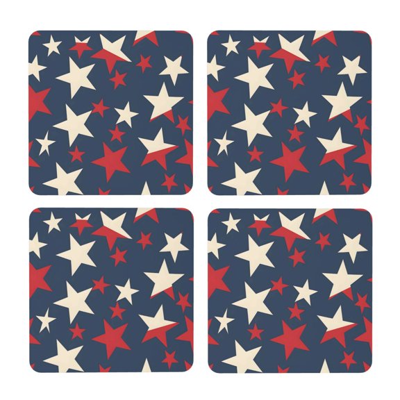 Multi-Shape Mdf Cork Coaster 4 Pieces Of Anti-Slip, Anti-Wear And Anti-Fouling 3.9in Easy To Clean And Stable Structure Independence Day Theme Star (1) Square
