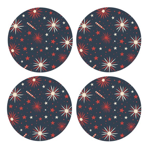 Multi-Shape Mdf Cork Coaster 4 Pieces Of Anti-Slip, Anti-Wear And Anti-Fouling 3.9in Easy To Clean And Stable Structure Independence Day Theme Star (11) Round Shape