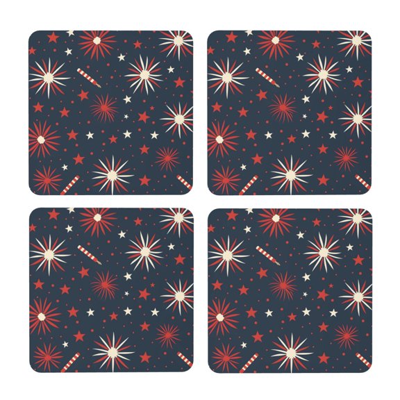 Multi-Shape Mdf Cork Coaster 4 Pieces Of Anti-Slip, Anti-Wear And Anti-Fouling 3.9in Easy To Clean And Stable Structure Independence Day Theme Star (11) Square