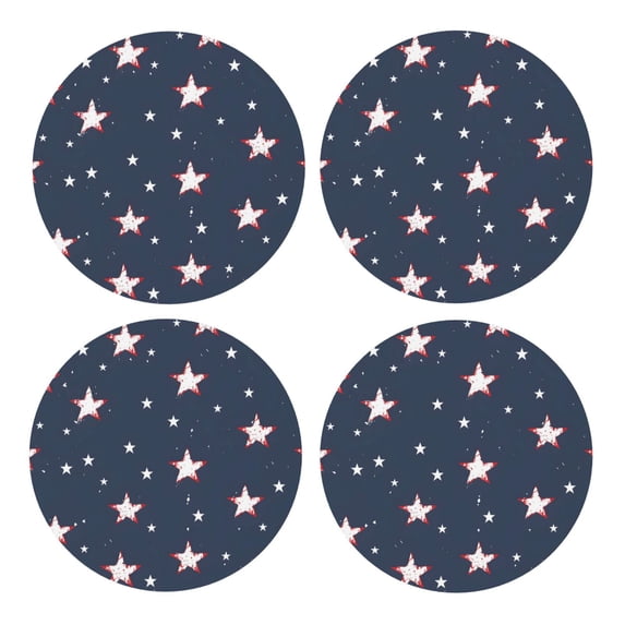 Multi-Shape Mdf Cork Coaster 4 Pieces Of Anti-Slip, Anti-Wear And Anti-Fouling 3.9in Easy To Clean And Stable Structure Independence Day Theme Star (12) Round Shape