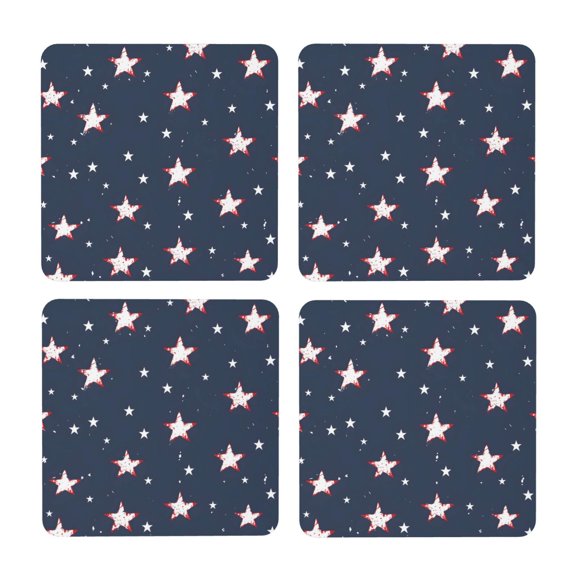 Multi-Shape Mdf Cork Coaster 4 Pieces Of Anti-Slip, Anti-Wear And Anti-Fouling 3.9in Easy To Clean And Stable Structure Independence Day Theme Star (12) Square
