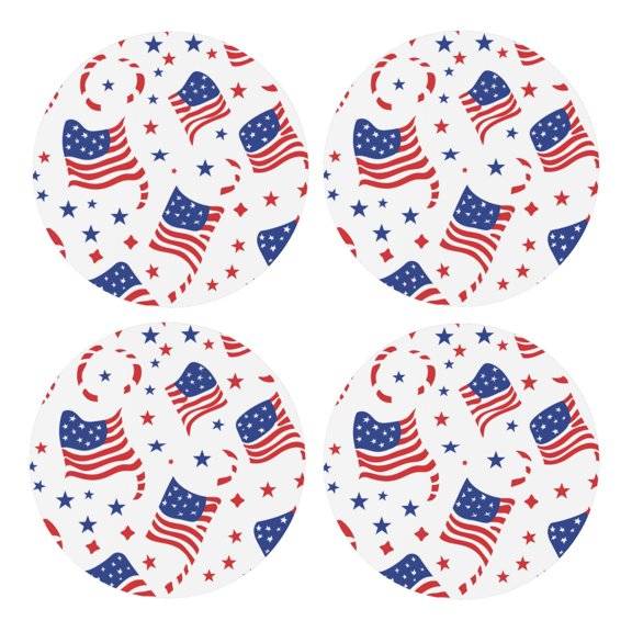 Multi-Shape Mdf Cork Coaster 4 Pieces Of Anti-Slip, Anti-Wear And Anti-Fouling 3.9in Easy To Clean And Stable Structure Independence Day Theme Star (13) Round Shape