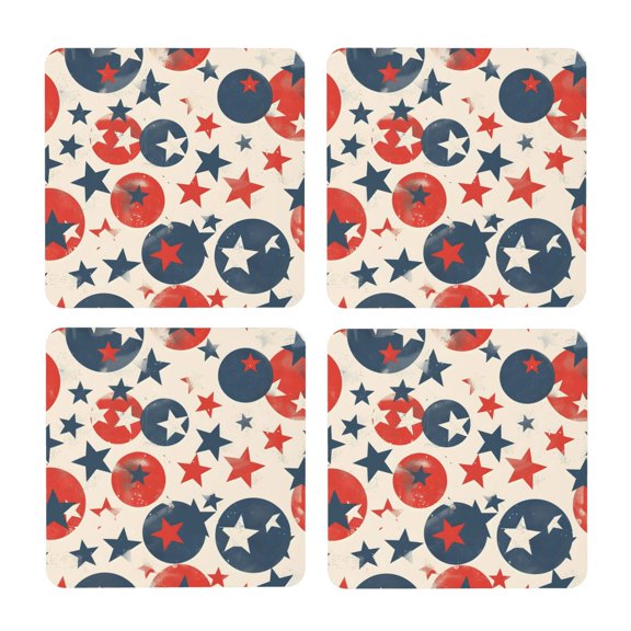 Multi-Shape Mdf Cork Coaster 4 Pieces Of Anti-Slip, Anti-Wear And Anti-Fouling 3.9in Easy To Clean And Stable Structure Independence Day Theme Star (2) Square