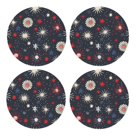 Multi-Shape Mdf Cork Coaster 4 Pieces Of Anti-Slip, Anti-Wear And Anti-Fouling 3.9in Easy To Clean And Stable Structure Independence Day Theme Star (7) Round Shape