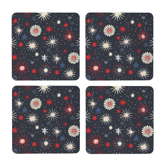 Multi-Shape Mdf Cork Coaster 4 Pieces Of Anti-Slip, Anti-Wear And Anti-Fouling 3.9in Easy To Clean And Stable Structure Independence Day Theme Star (7) Square