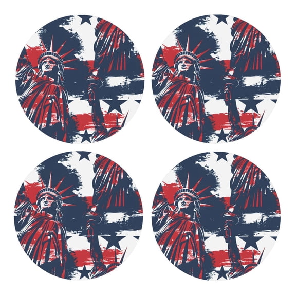 Multi-Shape Mdf Cork Coaster 4 Pieces Of Anti-Slip, Anti-Wear And Anti-Fouling 3.9in Easy To Clean And Stable Structure Independence Day Theme Star (8) Round Shape