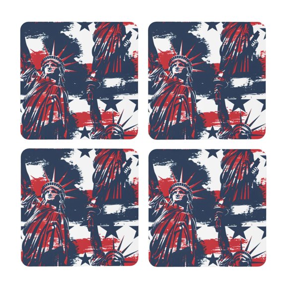 Multi-Shape Mdf Cork Coaster 4 Pieces Of Anti-Slip, Anti-Wear And Anti-Fouling 3.9in Easy To Clean And Stable Structure Independence Day Theme Star (8) Square