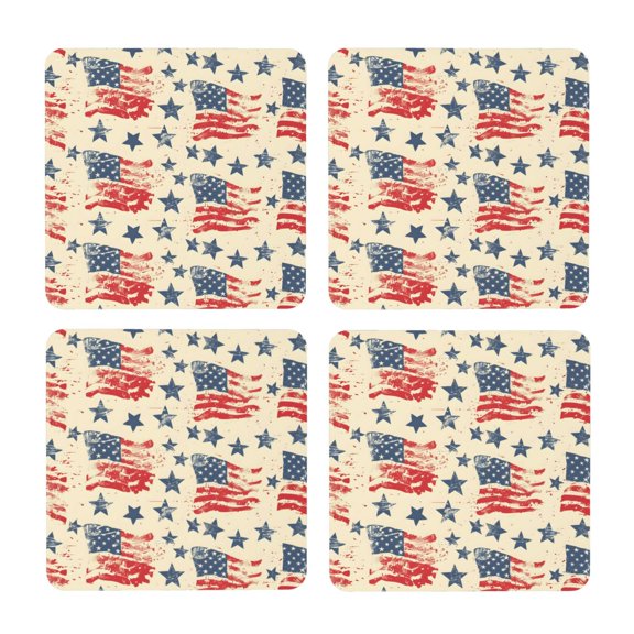 Multi-Shape Mdf Cork Coaster 4 Pieces Of Anti-Slip, Anti-Wear And Anti-Fouling 3.9in Easy To Clean And Stable Structure Independence Day Theme Star (9) Square