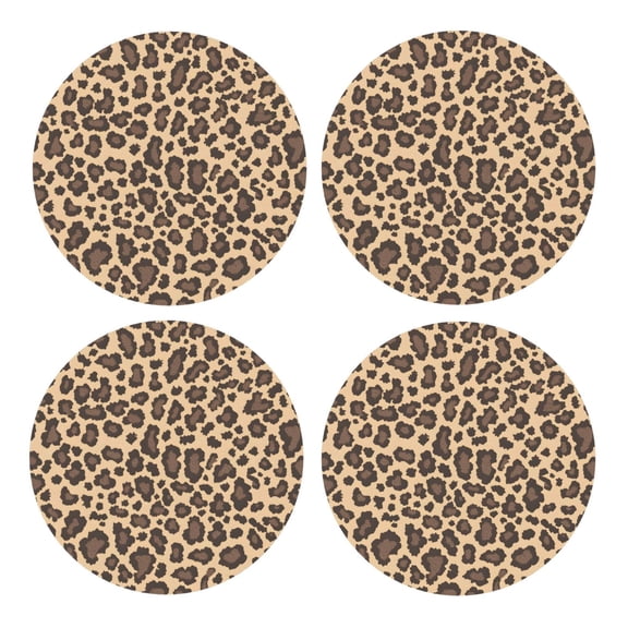 Multi-Shape Mdf Cork Coaster 4 Pieces Of Anti-Slip, Anti-Wear And Anti-Fouling 3.9in Easy To Clean And Stable Structure Leopard Skin Print Style Darkgreen1_3 Round Shape