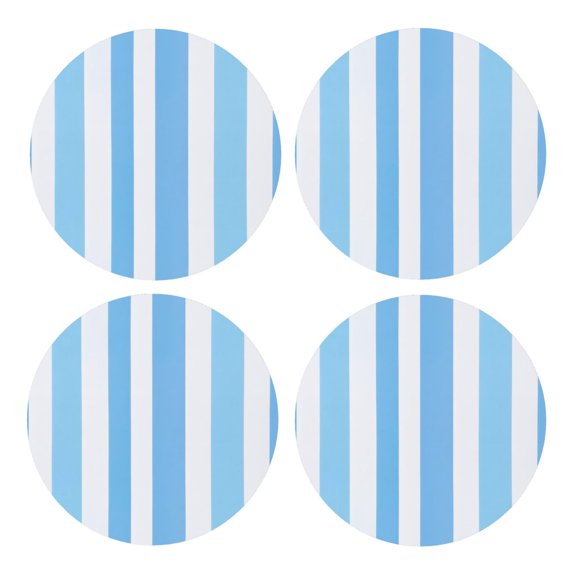 Multi-Shape Mdf Cork Coaster 4 Pieces Of Anti-Slip, Anti-Wear And Anti-Fouling 3.9in Easy To Clean And Stable Structure Light Blue Stripe_2 Round Shape
