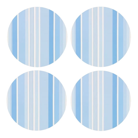 Multi-Shape Mdf Cork Coaster 4 Pieces Of Anti-Slip, Anti-Wear And Anti-Fouling 3.9in Easy To Clean And Stable Structure Light Blue Stripe_3 Round Shape