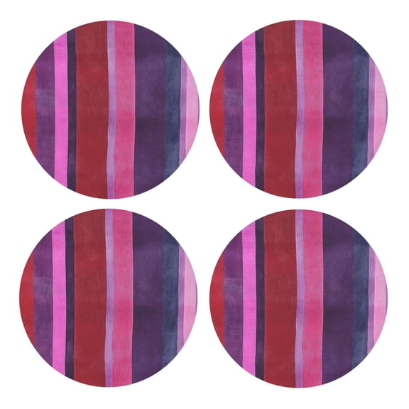 Multi-Shape Mdf Cork Coaster 4 Pieces Of Anti-Slip, Anti-Wear And Anti-Fouling 3.9in Easy To Clean And Stable Structure Mediumvioletred Stripe_4 Round Shape