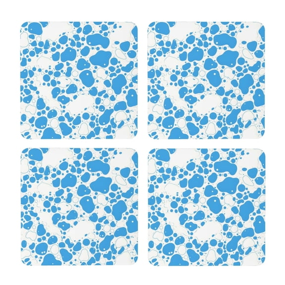 Multi-Shape Mdf Cork Coaster 4 Pieces Of Anti-Slip, Anti-Wear And Anti-Fouling 3.9in Easy To Clean And Stable Structure Milk Cow Skin Print Style Powderblue_3 Square