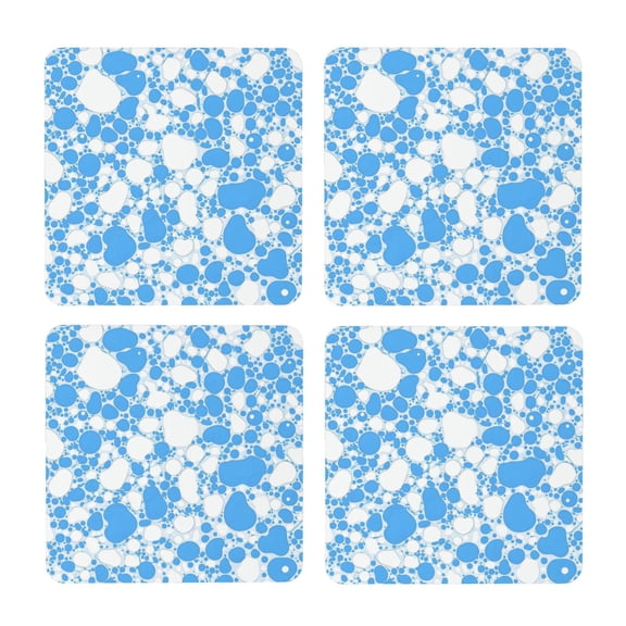 Multi-Shape Mdf Cork Coaster 4 Pieces Of Anti-Slip, Anti-Wear And Anti-Fouling 3.9in Easy To Clean And Stable Structure Milk Cow Skin Print Style Powderblue_4 Square